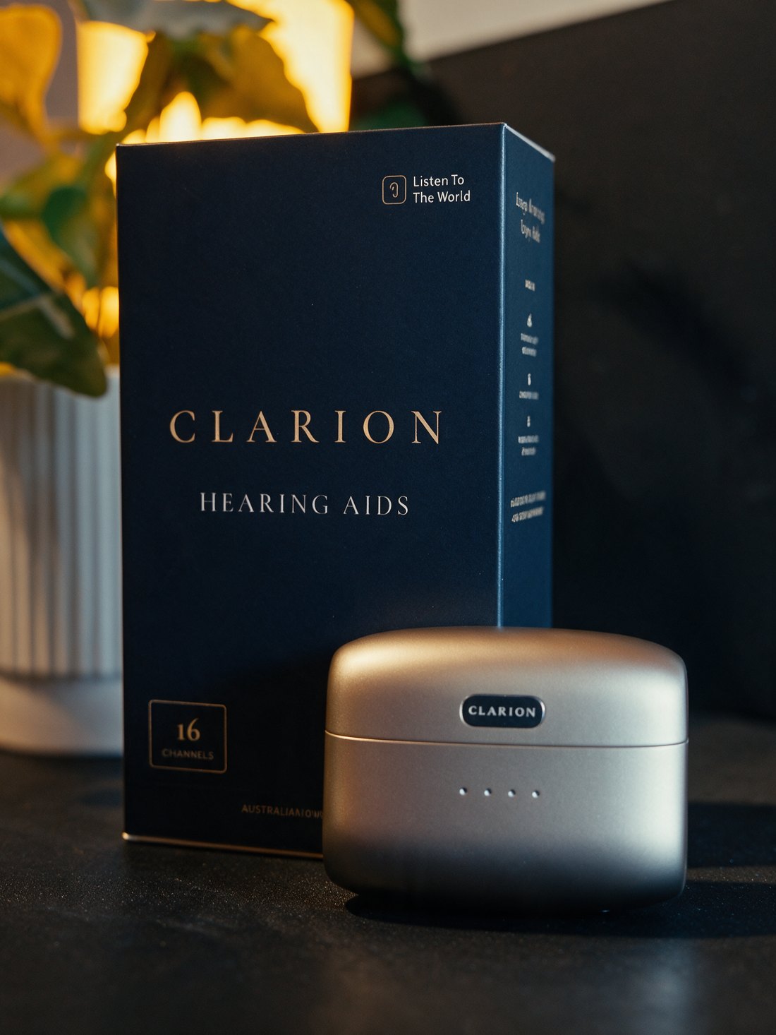 The Clarion Clarity S3 retail box and charging case.